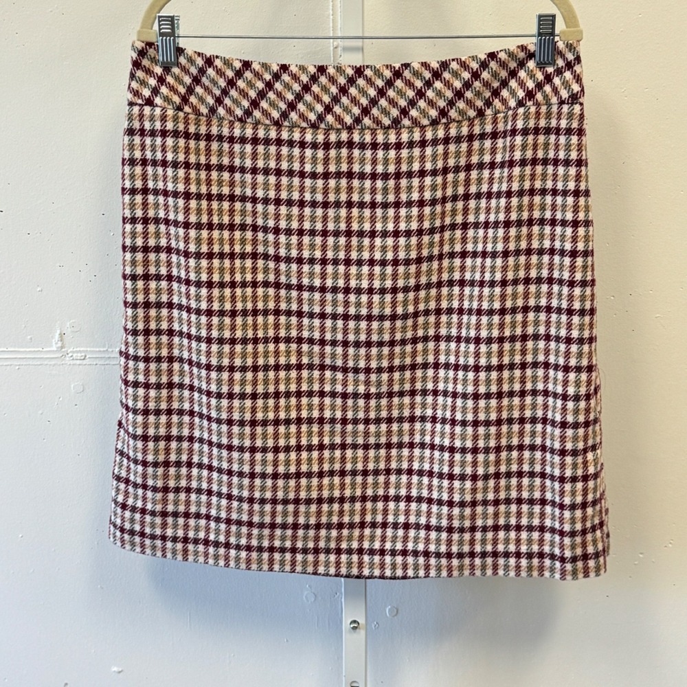 Talbots Petites Burgundy Plaid Wool Blend Pencil Skirt 14P Houndstooth Classic